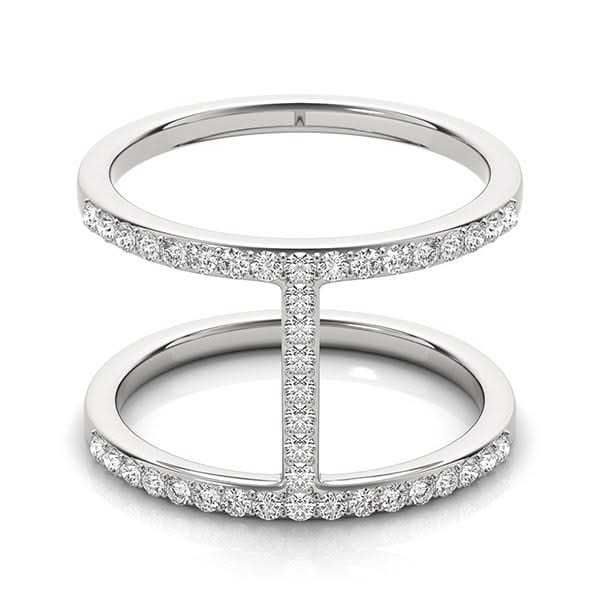 14k White Gold Dual Band Bridge Style Diamond Ring (3/8 cttw) 14K white gold dual band bridge ring with round pave diamond stones