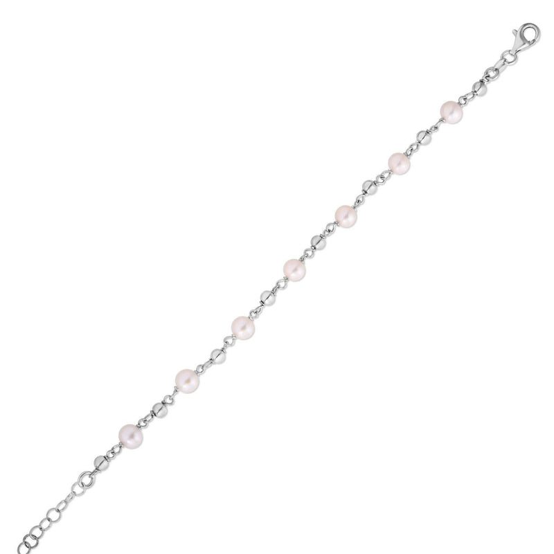 Sterling Silver Rhodium Plated Pearl Bead Bracelet 925 rhodium plated sterling silver bracelet with pear pearl beads