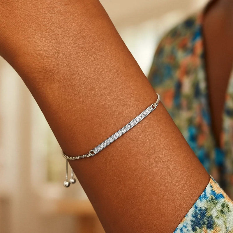 Adjustable Bar Bracelet with Cubic Zirconia in Sterling Silver (1.20 mm) Product Image