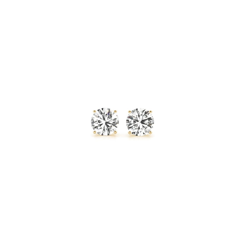 14K yellow gold stud earrings with 2 round diamond stones