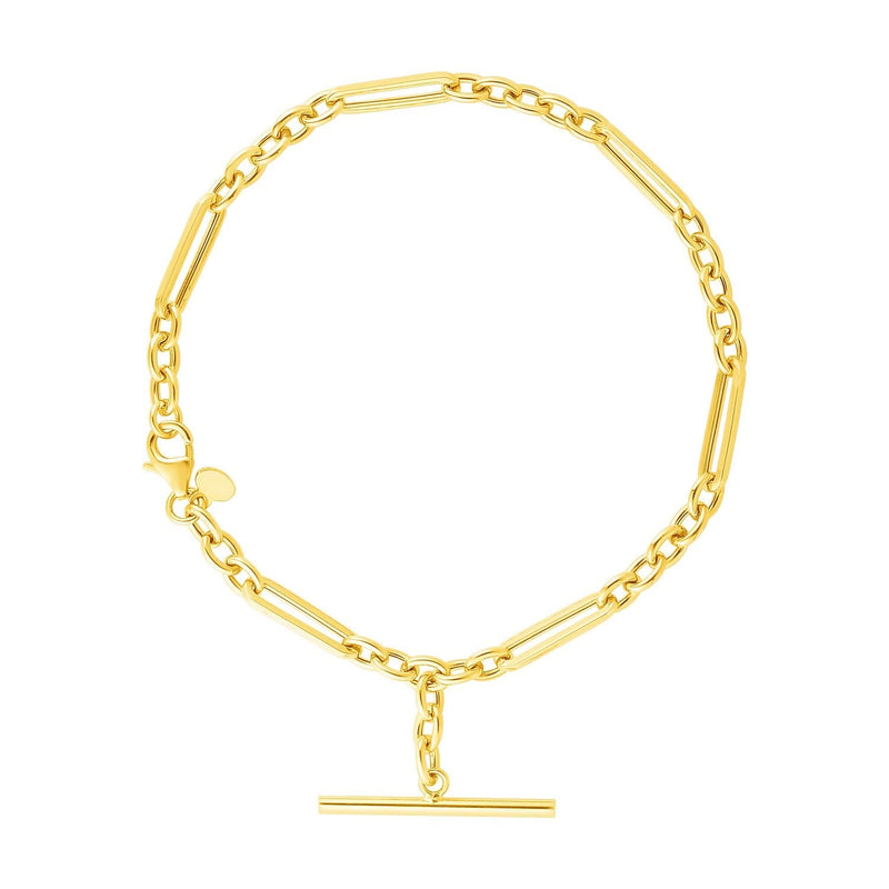 14k Yellow Gold 7 1/5 inch Alternating Oval and Round Chain Bracelet with Toggle 14K yellow gold bracelet with alternating oval and round links and toggle clasp