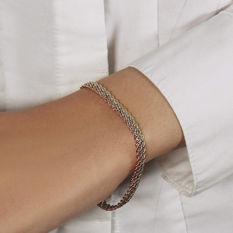 10k Tri-Toned Gold Multi-Strand Rope Chain Bracelet (6.35 mm) 10K tri-tone gold multi-strand rope chain bracelet, 6.35 mm width