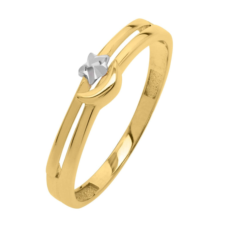 Star & Moon Ring in 10K Two Tone Gold 10K two-tone gold ring with star and crescent moon motifs