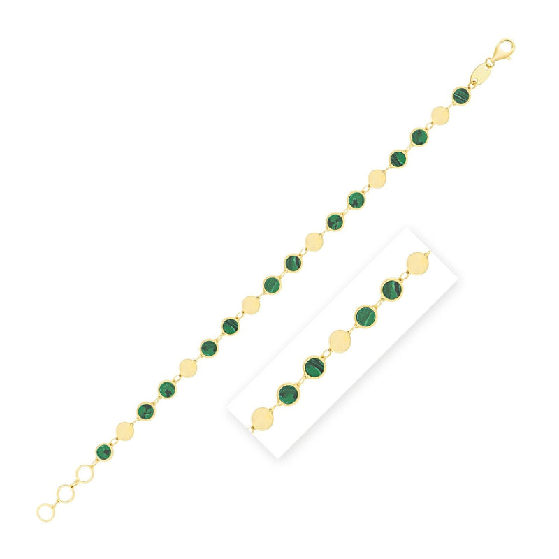 Malachite Gem Alternating Bracelet in 14K Yellow Gold (5.00 mm) 14K yellow gold bracelet with alternating malachite gemstone links