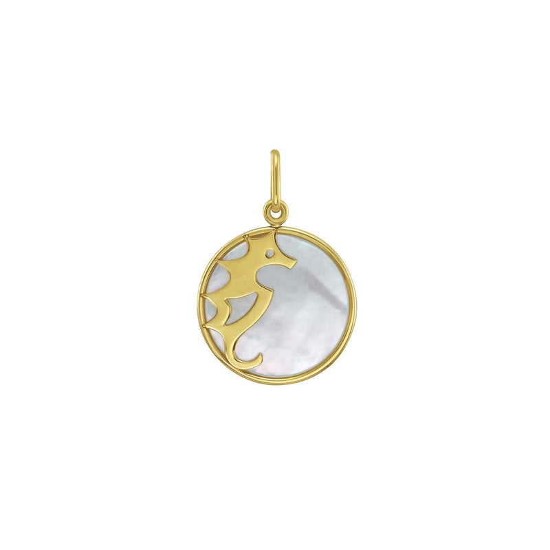 14K Yellow Gold Seahorse MOP Charm Pendant 14K yellow gold seahorse pendant with mother-of-pearl inlay