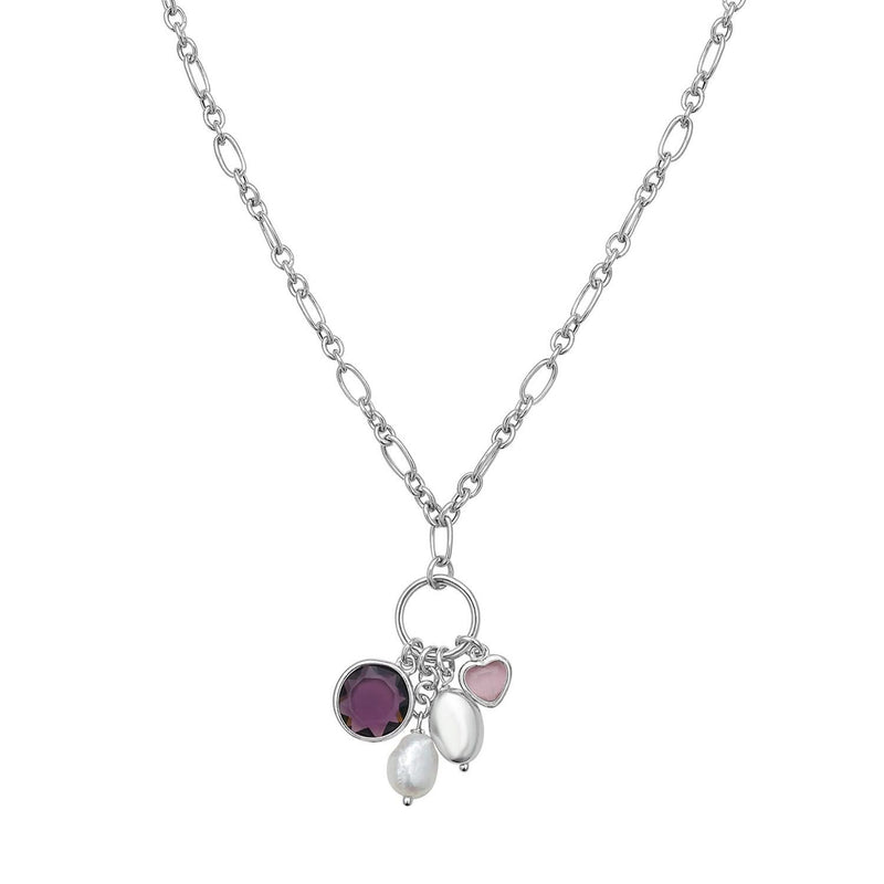 Sterling Silver Rhodium Plated Cubic Zirconia Charm Necklace 925 rhodium-plated sterling silver charm necklace with cubic zirconia stone