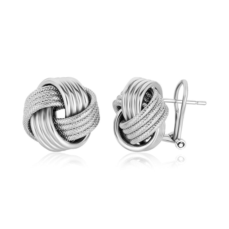 Sterling Silver Groove Textured Love Knot Earrings(14mm) 925 sterling silver love knot earrings with grooved texture, 14mm