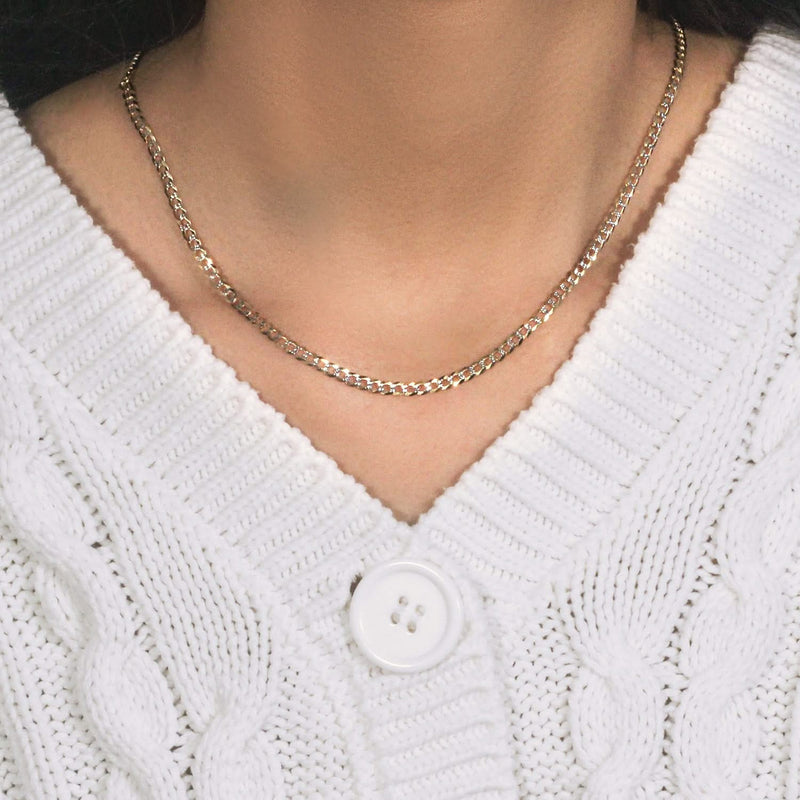 14k Two Tone Gold Pave Curb Chain (3.20 mm) Product Image