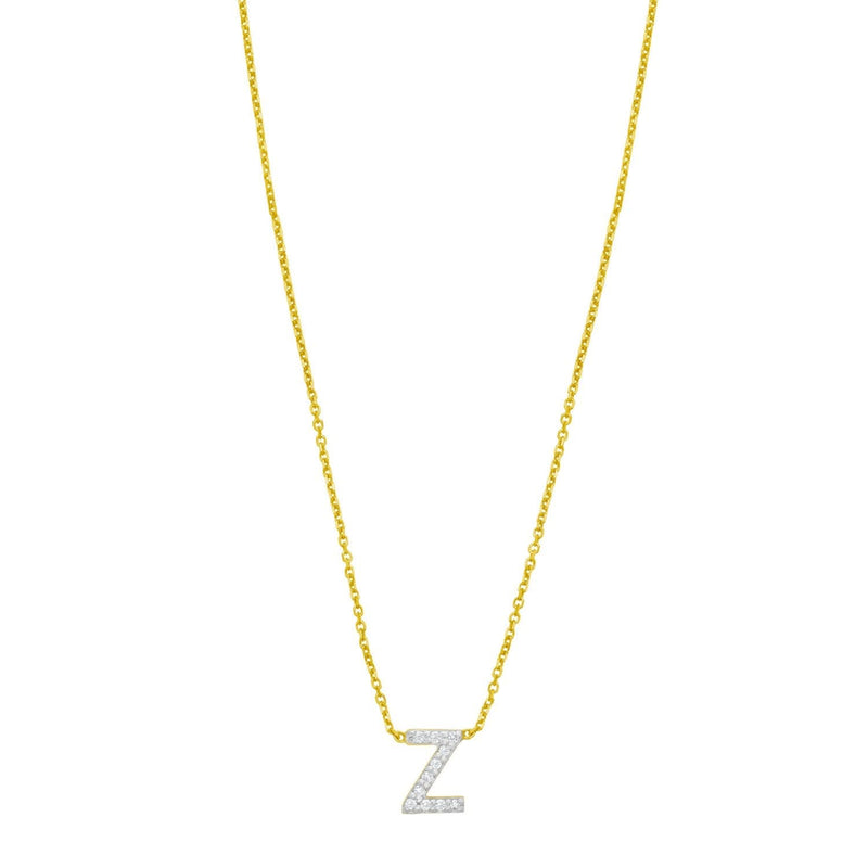 14K Yellow Gold Mini Diamond Z Initial Pendant Necklace 14K yellow gold Z initial pendant necklace with round diamond stones
