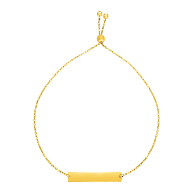 Adjustable Bracelet with Shiny Bar in 14k Yellow Gold (1.00 mm) 14K yellow gold adjustable bracelet with polished shiny bar on fine chain