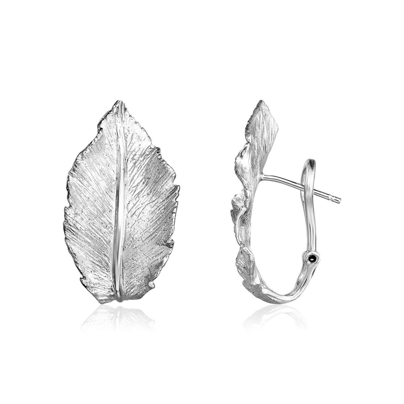 Sterling Silver Sparkle Textured Leaf Earrings Sterling silver 925 leaf ring with sparkle textured surface