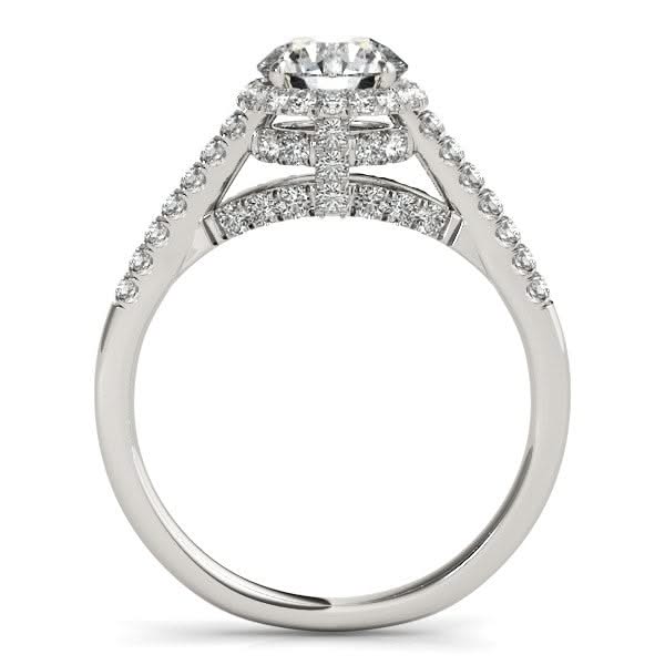 14k White Gold Round Cut Pave Set Shank Diamond Engagement Ring (1 3/8 cttw) Product Image