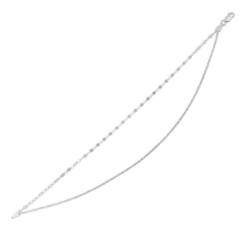 Sterling Silver Rhodium Plated Double Row Mirror and Sparkle Chain Anklet 925 sterling silver rhodium plated double row mirror and sparkle chain anklet