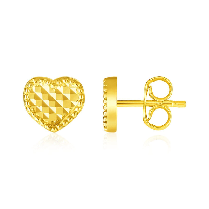 14k Yellow Gold Textured Heart Post Earrings 14K yellow gold heart post earrings with textured surface
