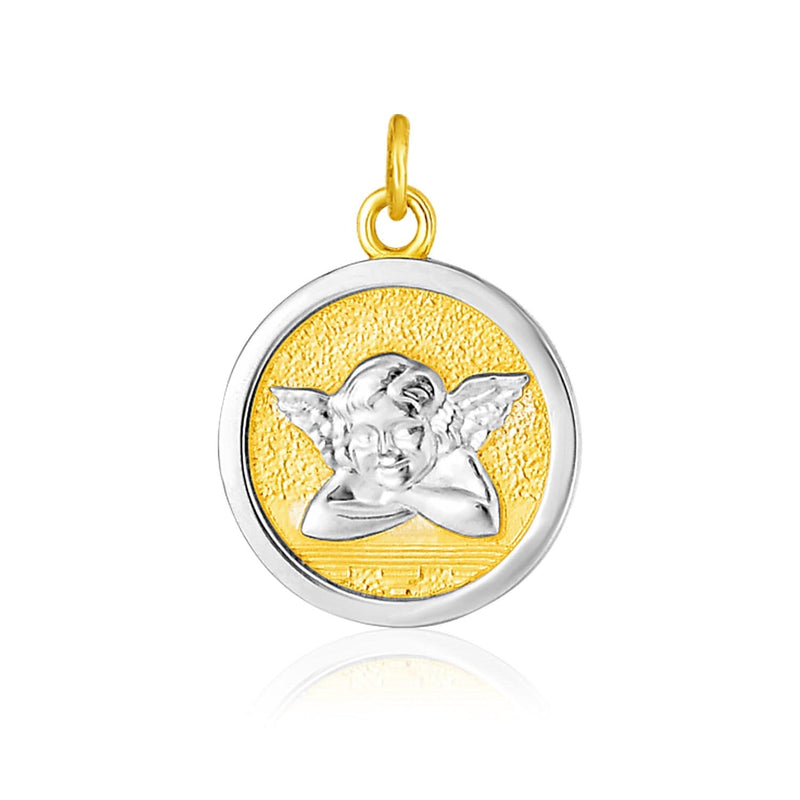 14k Two Tone Gold Round Angel Medal Pendant Product Image