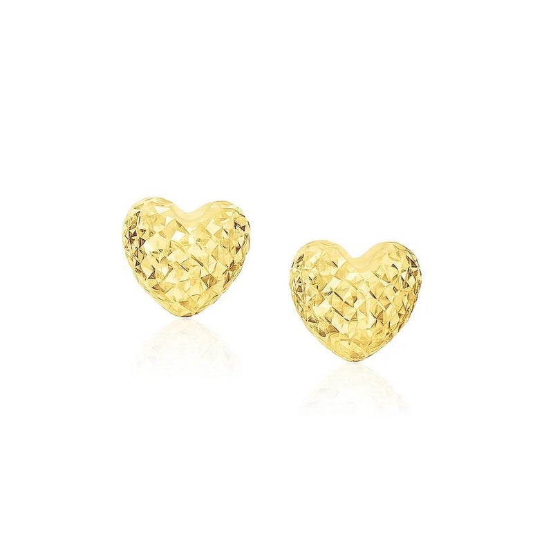 14k Yellow Gold Puffed Heart Earrings with Diamond Cuts(8mm) Product Image