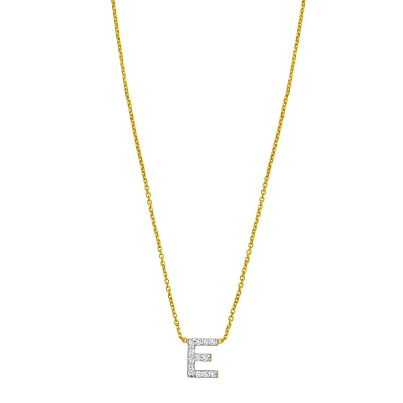 14K Yellow Gold Mini Diamond E Initial Pendant Necklace 14K yellow gold E initial necklace with diamond accent