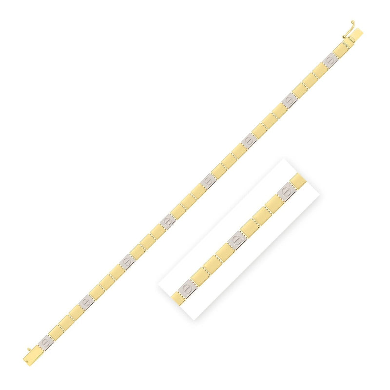 Two Tone Nail Head Bracelet in 14K Gold 14K two-tone gold nail head bracelet with alternating yellow and white links