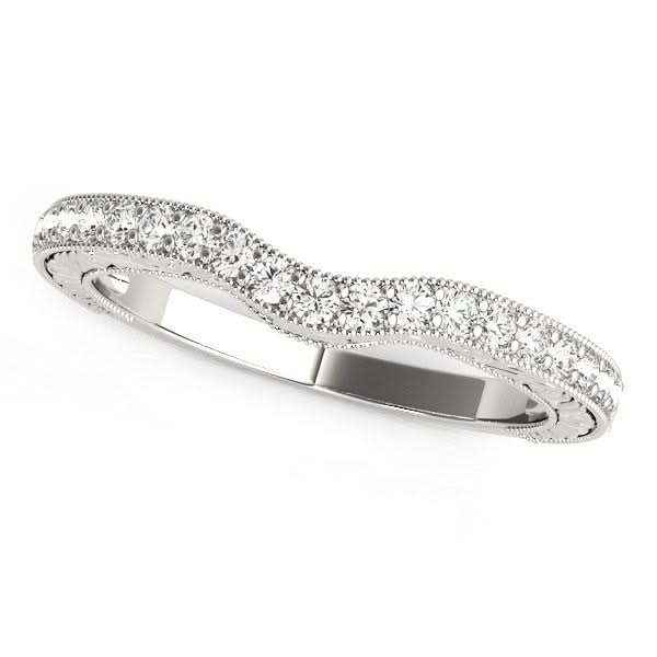 14k White Gold Antique Style Milgrained Curved Diamond Ring (1/4 cttw) 14K white gold ring with curved row of round diamond stones and milgrain edges