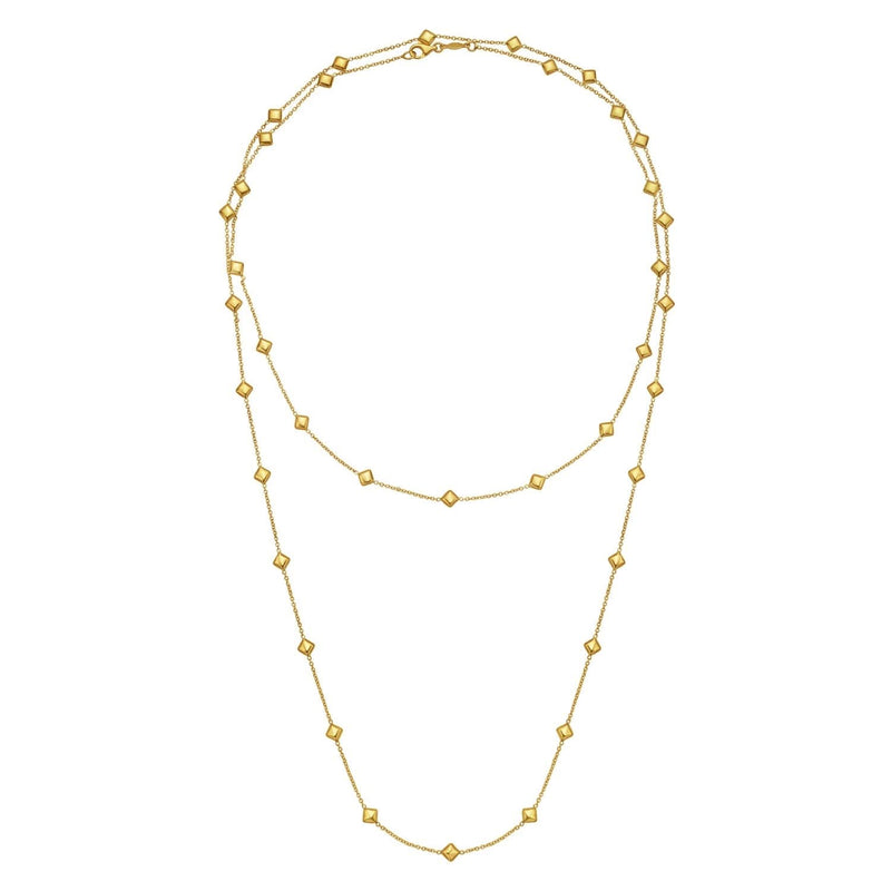 14K Yellow Gold Pyramid Station Layered Necklace 14K yellow gold pyramid station layered necklace with faceted geometric beads