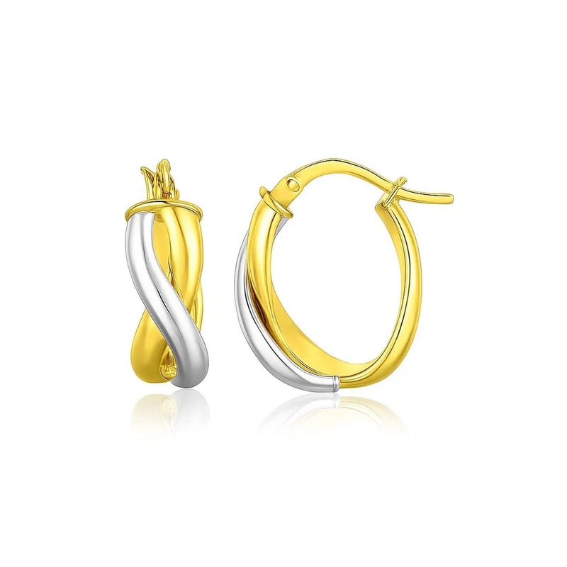 14k Two Tone Gold Oval Twisted Hoop Earrings 14K two-tone gold oval twisted hoop earrings in yellow and white gold