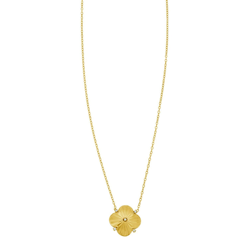 14K Yellow Gold Diamond Clover Pendant Necklace 14K yellow gold clover pendant necklace with diamond stones