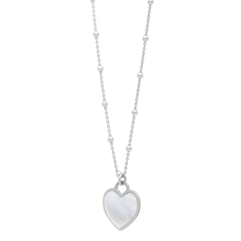 Sterling Silver Rhodium Plated and Mother of Pearl Heart Pendant Necklace Rhodium plated sterling silver heart necklace with pear mother of pearl stone