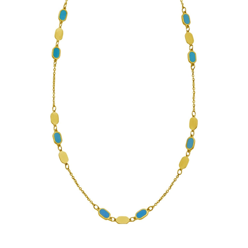 14K Yellow Gold Hexagon Turquoise Inlay Links Necklace 14K yellow gold hexagon link necklace with turquoise inlay stones