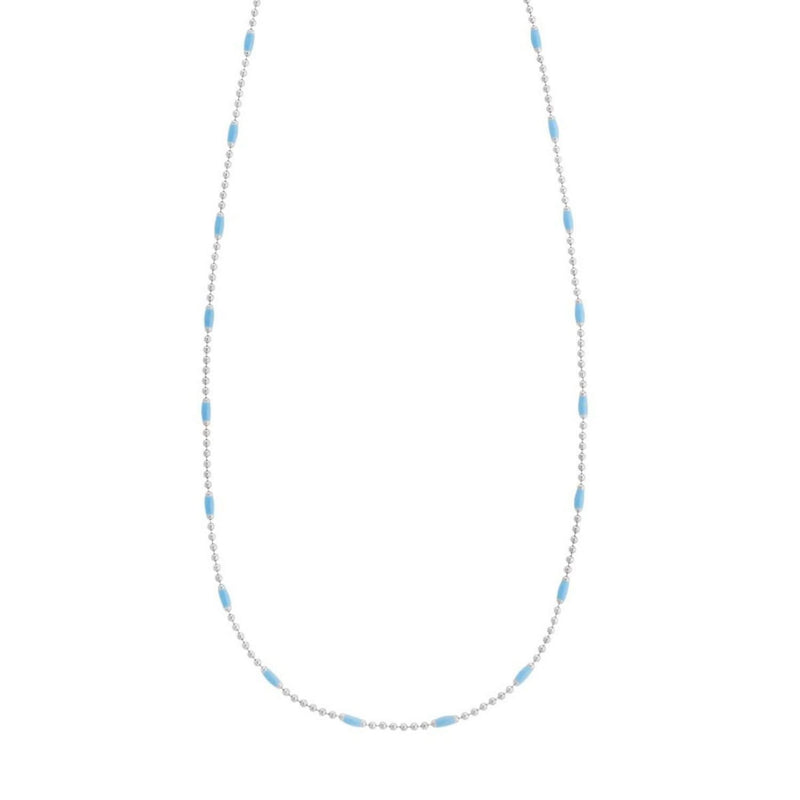 Sterling Silver Rhodium Plated Blue Enamel Beaded Necklace Sterling silver rhodium plated beaded necklace with blue enamel bands