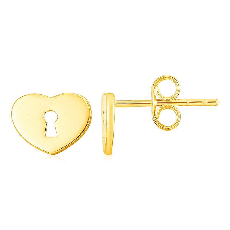 14k Yellow Gold Heart Padlock Stud Earrings Product Image