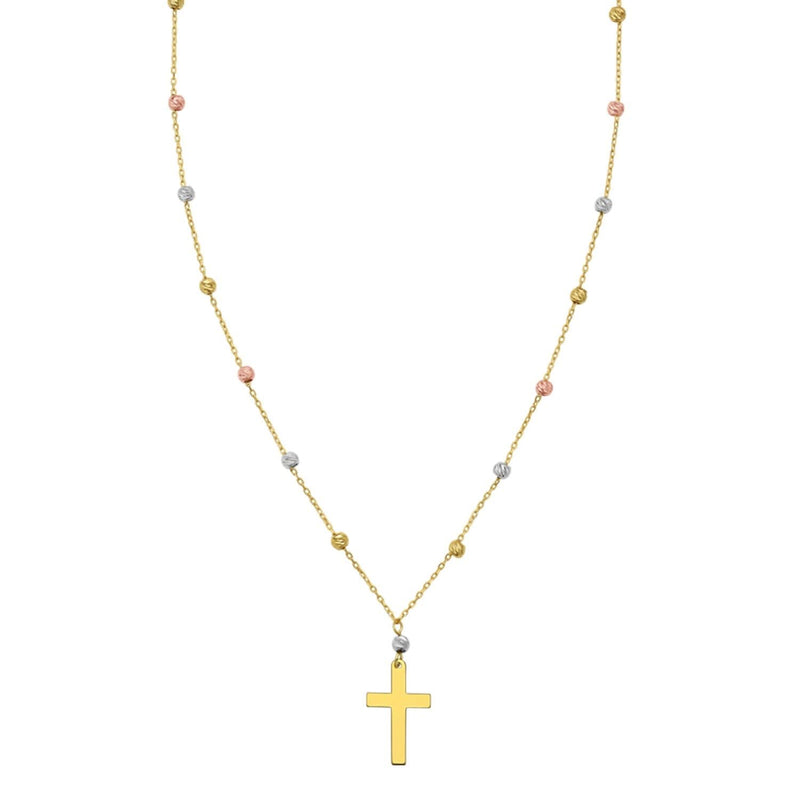 14K Tri Color Gold Beaded Cross Necklace 14K tri-color gold beaded cross necklace with three-tone gold pendant