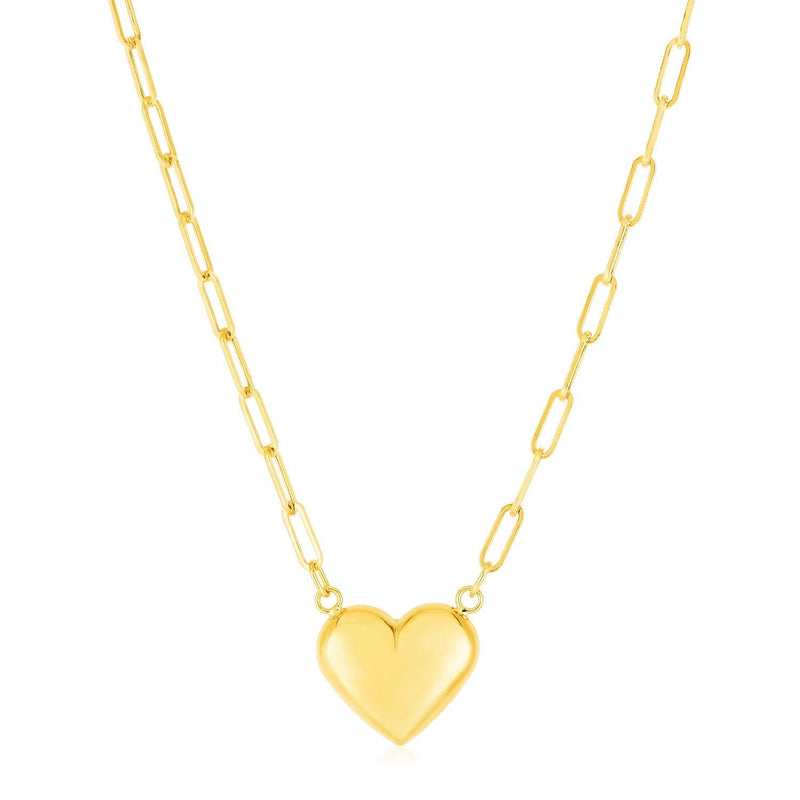 14k Yellow Gold Paperclip Chain Necklace with Puffed Heart Product Image
