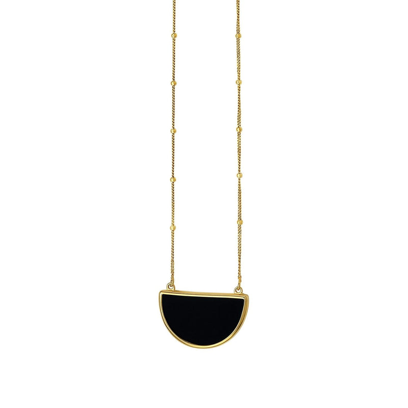 Onyx Geometric Half Moon Necklace in 14K Yellow Gold 14K yellow gold necklace with half-moon black onyx stone