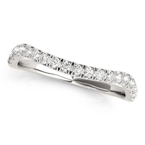 14k White Gold Curved Design Diamond Wedding Band (1/4 cttw) 14K white gold ring with curved row of round diamond stones