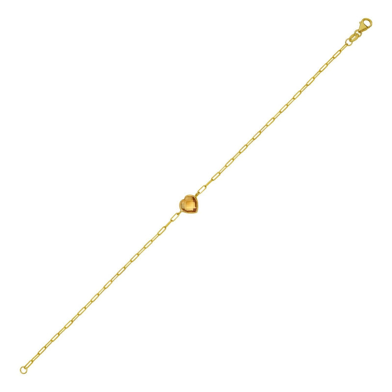14K Yellow Gold Citrine Heart Bracelet (1.50 mm) 14K yellow gold bracelet with heart citrine stones on a slim chain