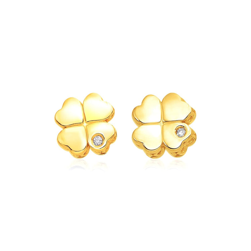 14k Yellow Gold Polished Four Leaf Clover Earrings with Diamonds(7mm) Product Image