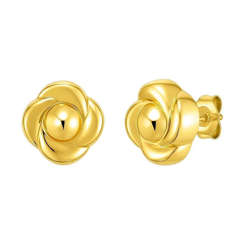 14K Yellow Gold Floral Stud Earrings 14K yellow gold floral ring with gold petal cluster detailing