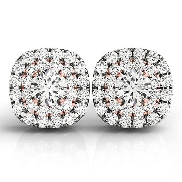 14k White and Rose Gold Cushion Shape Halo Diamond Earrings (3/4 cttw) 14K rose gold earrings with cushion halo diamond stones
