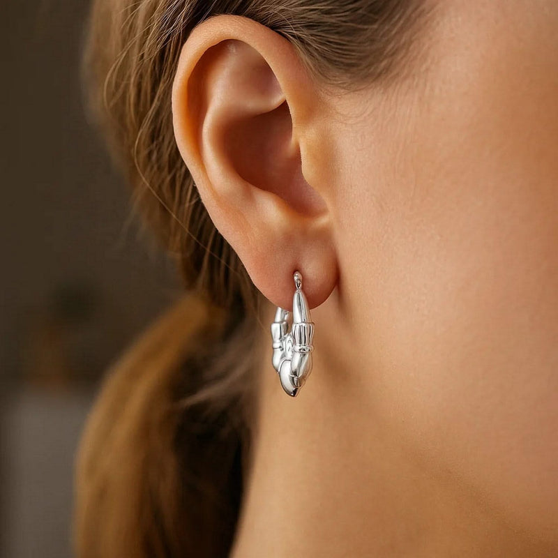 14K White Gold Claddagh Symbol Hoop Earrings Product Image
