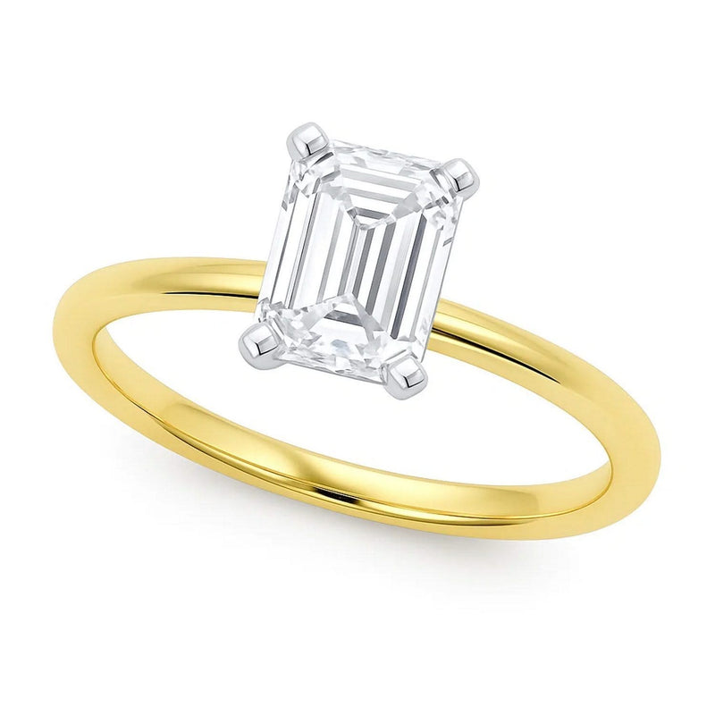 2 Carat Emerald Lab Grown IGI G/VS1 Diamond Solitaire Ring in 10K Yellow Gold 10K yellow gold ring with one round diamond in a solitaire setting