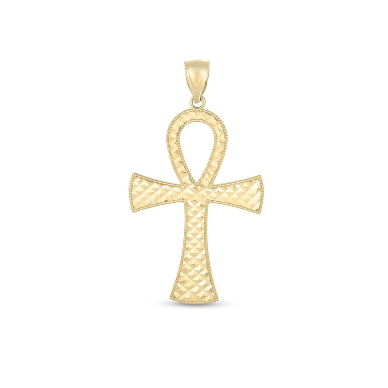 14k Yellow Gold High Polish Textured Ankh Pendant 14K yellow gold high polish textured ankh pendant with integrated bail loop