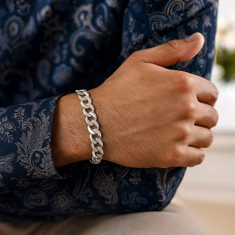 Rhodium Plated 7.2mm Sterling Silver Curb Style Bracelet Product Image