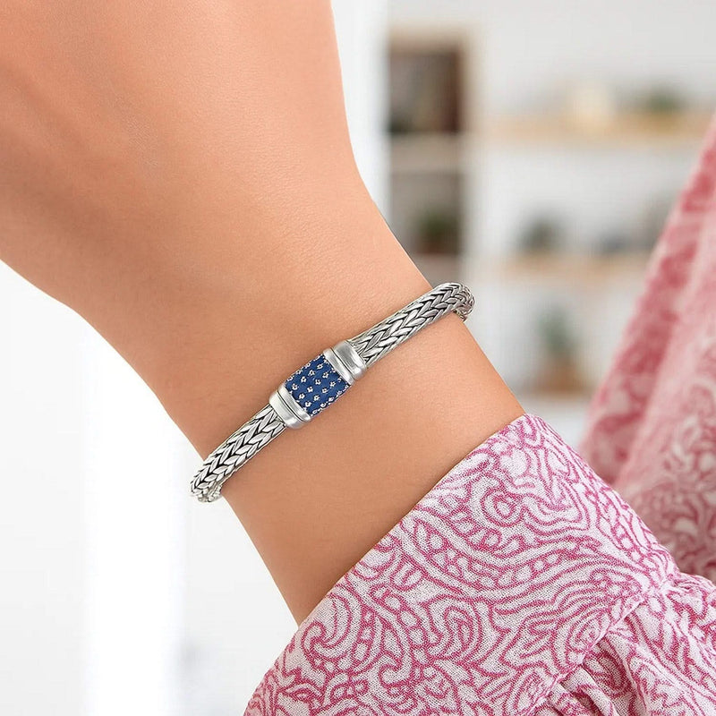Sterling Silver Weave Motif Bracelet with Blue Sapphire Embellishments (7.00 mm) Product Image