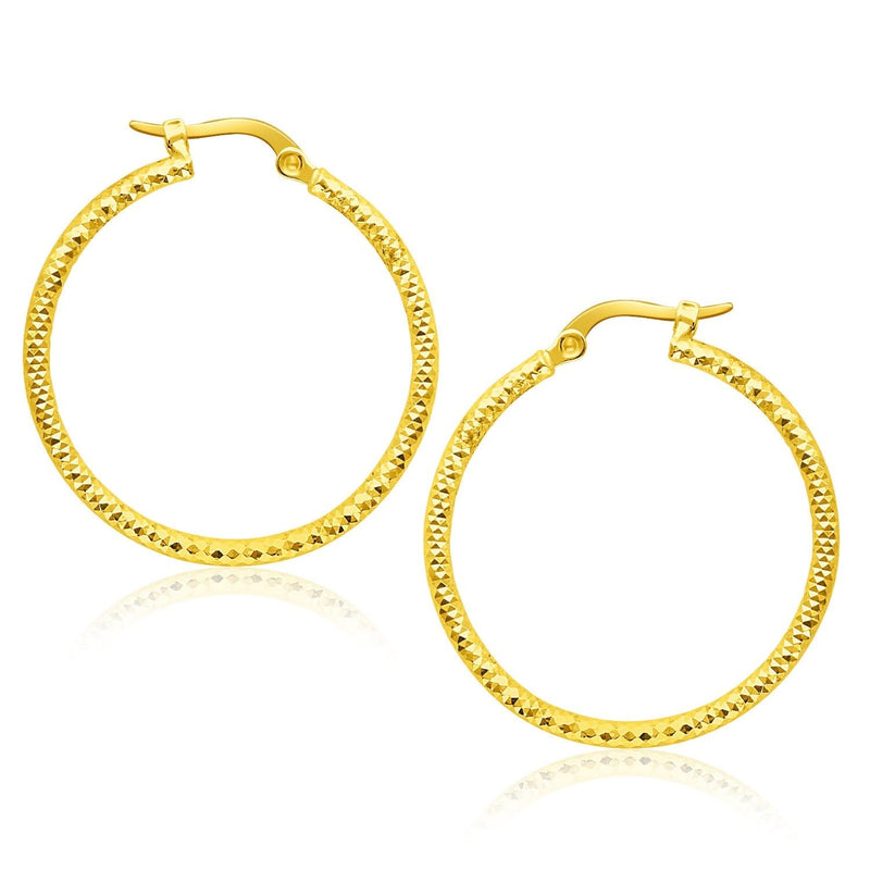 14k Yellow Gold Tube Textured Round Hoop Earrings(1.5x25mm) 14K yellow gold textured round tube hoop earrings, 25mm diameter