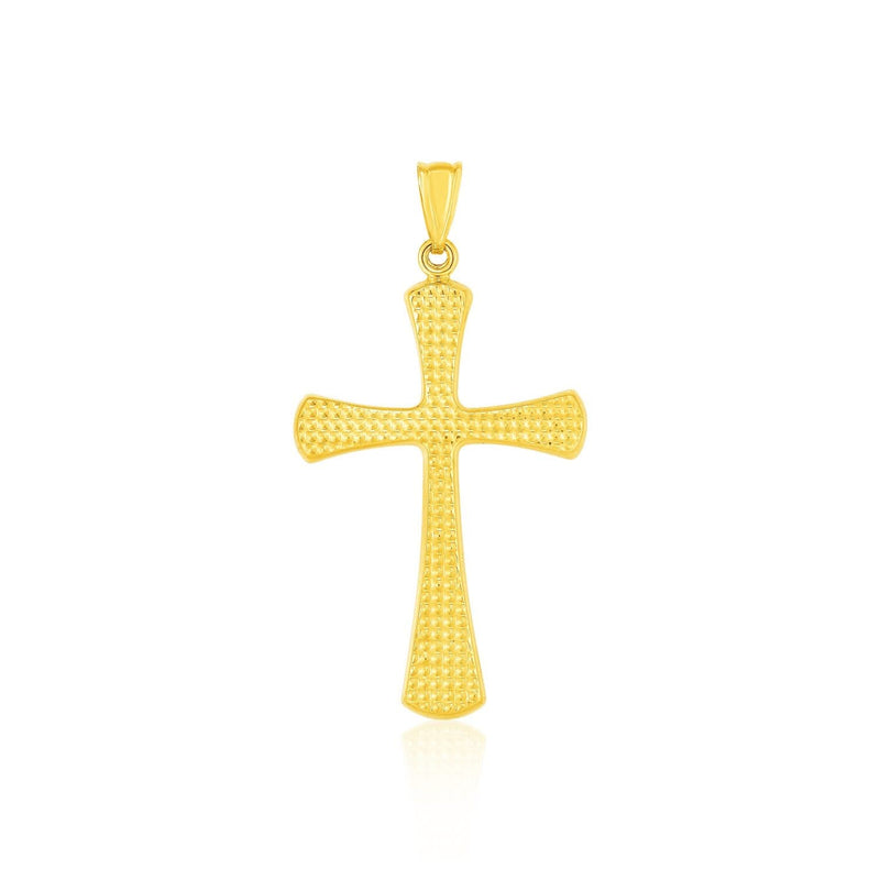 14k Yellow Gold Cross Pendant with Beaded Texture 14K yellow gold cross pendant with beaded texture surface