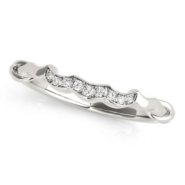14k White Gold Scallop Wedding Band (1/20 cttw) 14K white gold scallop wedding band with channel-set round diamond stones
