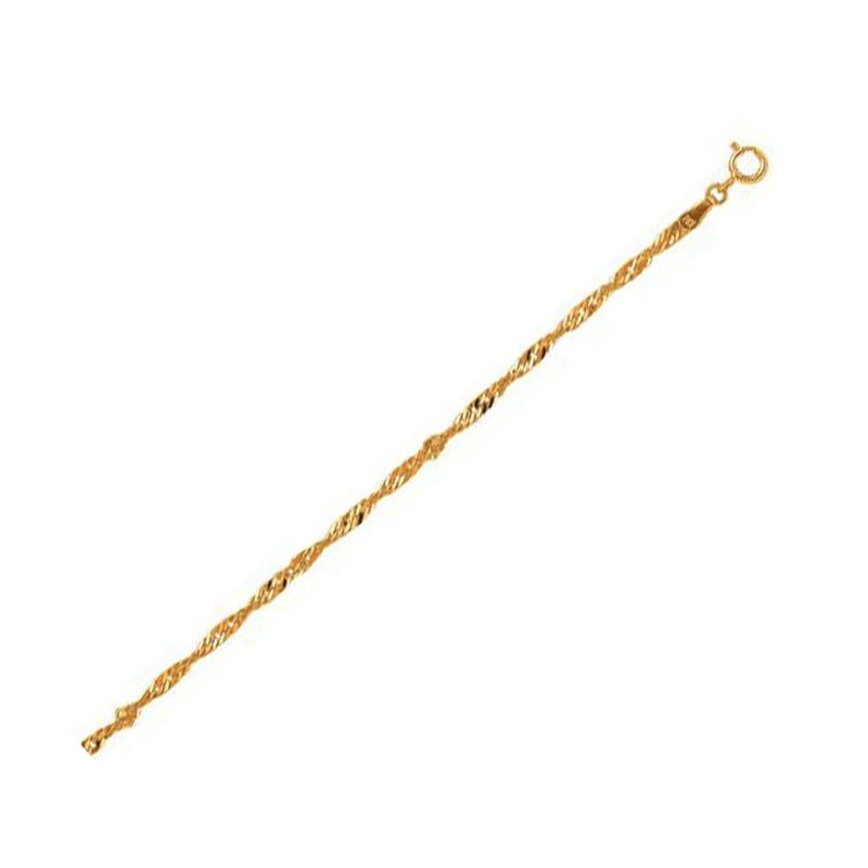 10k Yellow Gold Singapore Chain (2.20 mm) 10K yellow gold Singapore chain in a fine 2.20 mm twisted link