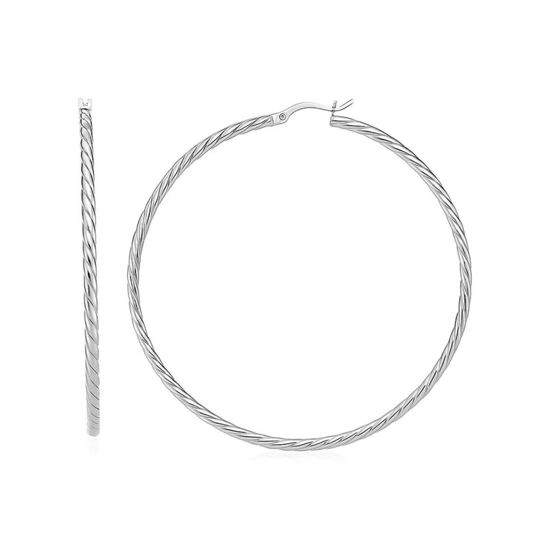 Hoop Earrings with Twist Texture in Sterling Silver Product Image