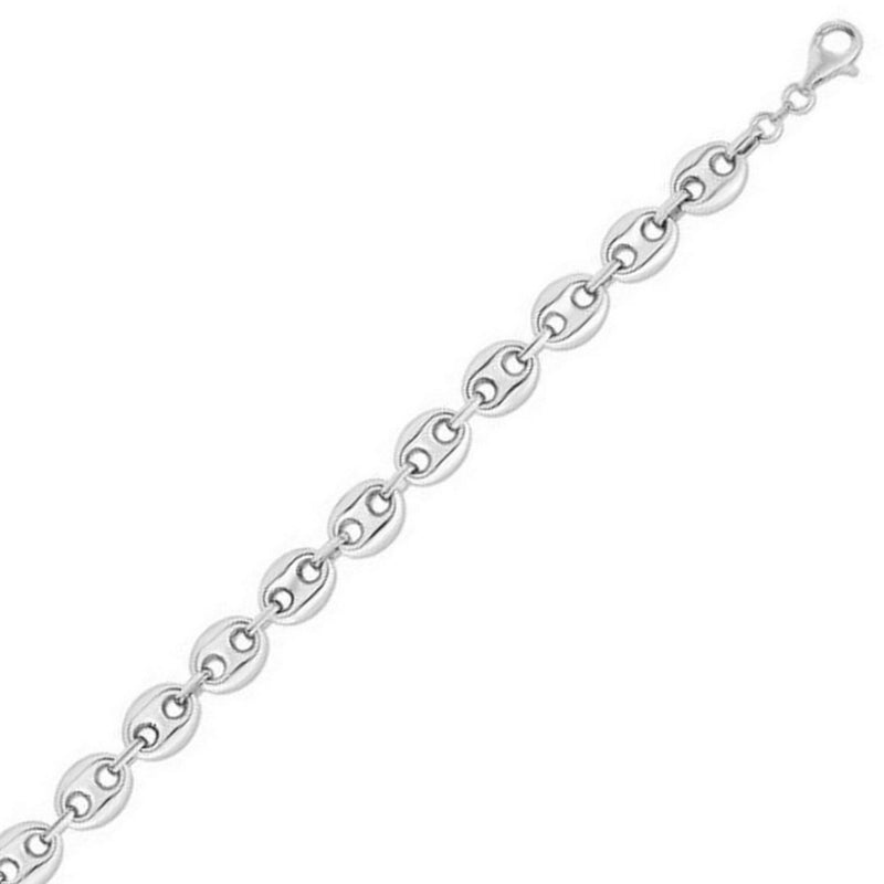 Sterling Silver Rhodium Plated Puffed Mariner Chain (9.20 mm) Rhodium plated sterling silver puffed mariner chain 9.20 mm wide