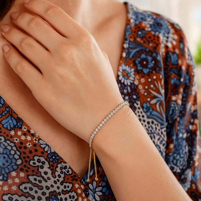 Adjustable Tennis Style Bracelet with Cubic Zirconia in Sterling Silver(5.10 mm) 925 sterling silver tennis bracelet with a row of round cubic zirconia stones